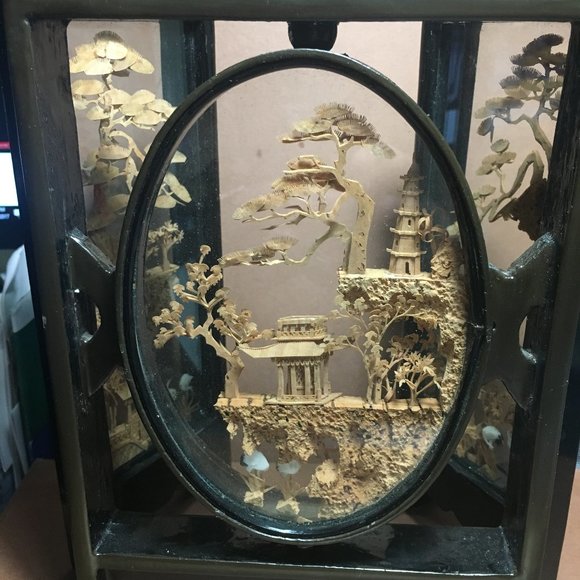 Vintage Desk Lamps Jewelry Wooden Inlay Boxes Trinkets Glass Screening Paravan - Picture 11 of 15